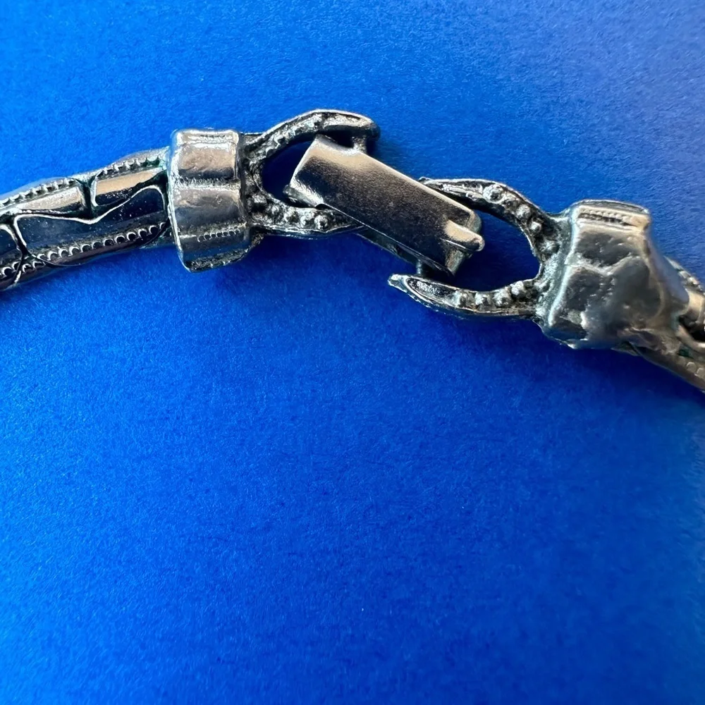 Vintage Etruscan Choker Necklace Tassel Heart Silver Tone Unsigned MCM Statement